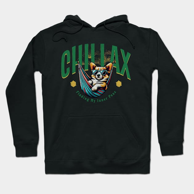 Chillax, Relaxing Corgi, Summer Vibes Hoodie by CloudEagleson